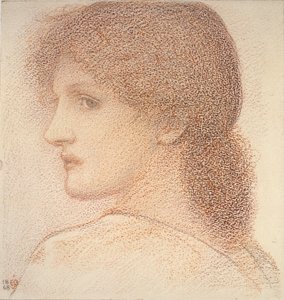 Estudio de la cabeza de una mujer, girada a la izquierda de Sir Edward Coley Burne Jones