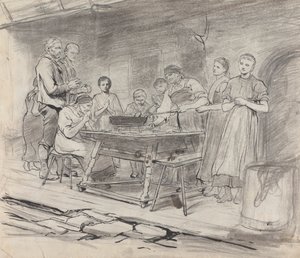 Estudio de mujeres y hombres que dan las gracias antes de comer de Sir Hubert von Herkomer