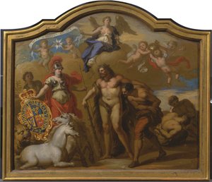 Alegoría del poder de Gran Bretaña por tierra, diseño de un panel decorativo para la carroza ceremonial de Jorge I de Sir James Thornhill