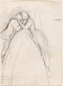 Diseño de un arco gótico con el artista y Effie Ruskin abrazados (anverso); Diseño de un arco gótico con Effie como ángel (reverso) de Sir John Everett Millais