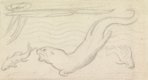 Estudio de vidrieras, Una nutria y dos peces de Sir John Everett Millais