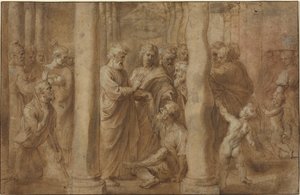 El milagro del hombre cojo sanado por San Pedro y San Juan de Sir Peter Paul Rubens over Anonymous Italian after Parmigianino after Raphael