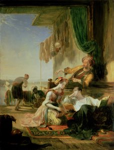 Lord Byron reposando en la casa de un pescador después de nadar el Helesponto, 1831 de Sir William Allan