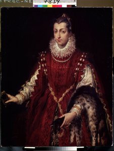 ""Retrato de un patricio, miembro de una familia rica en la Italia medieval"" (Retrato de un patricio) Mujer joven ricamente vestida, piel en el brazo, cuello de encaje y vestido de terciopelo. Pintura de Sofonisba Anguissola (1532-1625) 1558 Lviv, Museo d de Sofonisba Anguissola