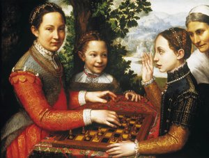 La partida de ajedrez (Retrato de las hermanas del artista jugando al ajedrez). de Sofonisba Anguissola