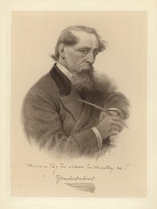 Retrato de Charles Dickens sosteniendo su pluma (foto en blanco y negro) de Solomon (after) Eytinge