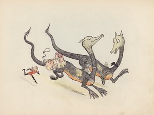 Ilustración para Little Twin Dragons de S Rosamond Praeger (litografía en color)