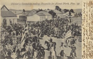 Postal que representa al Comando de Olliviers saliendo de Rouxville de South African Photographer