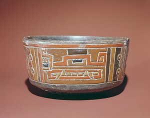Cuenco decorado con la cabeza de un jaguar, precolombino (cerámica) de South American School