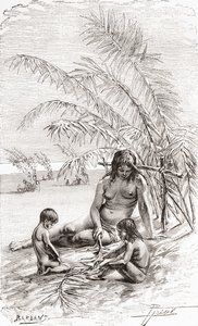 Una familia de nativos Sápara en un banco de arena junto al río Napo, Ecuador de Spanish School