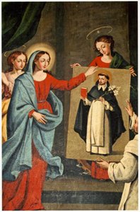 Un santo presentando un retrato de San Domingo a la Virgen María
