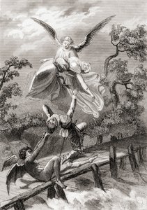 Amina es llevada por un ángel mientras el diablo captura al sacristán de Albaicín de Spanish School