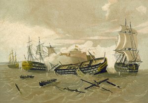 La flota británica atacando el Castillo del Morro, Cuba, 1761
