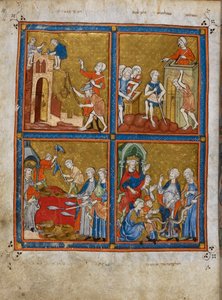La construcción de las ciudades del faraón; la esclavitud de los israelitas; la plaga de sangre; la serpiente de Aarón que se traga a otras dos de Spanish School