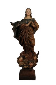 Escultura de madera tallada de la Virgen de la Inmaculada Concepción, España, c.1750 (madera) de Spanish School