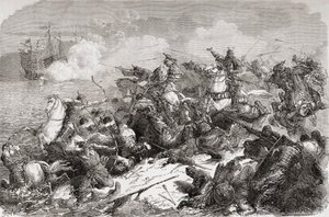 Intento chino de invasión de Japón en el siglo XIII, publ. 1878 (impreso) de Spanish School