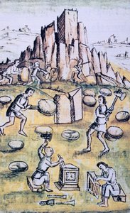 Códice de la conquista de México: El trabajo de la piedra de Spanish School