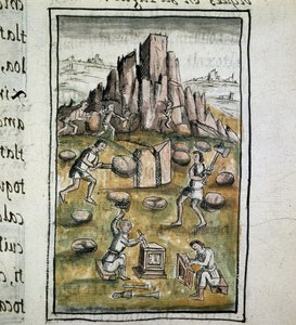 Códice de la conquista de México: El trabajo de la piedra de Spanish School