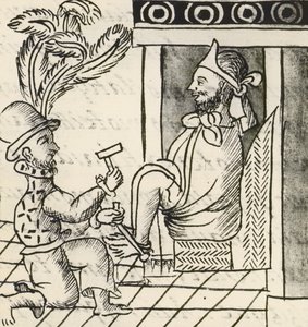 Códice de la conquista de México: estallido de la guerra, El emperador azteca Moctezuma encarcelado de Spanish School
