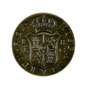 Moneda de 8 reales españoles, moneda castellana acuñada en Sevilla durante el reinado de Carlos IV (1748-1819) de Spanish School