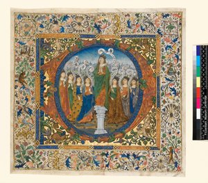 Collage con inicial historiada y orla de un salterio coral, c. 1482-1492 (pergamino) de Spanish School
