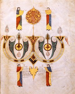 Colofón de la Biblia visigoda-mozárabe de San Isidoro, con retratos de los dos miniaturistas, Florencio y Sancho, fol.514r., A.D. 960 de Spanish School