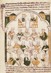 Concilio de Toledo, miniatura en "Primacía de la Iglesia Toledana" de Spanish School