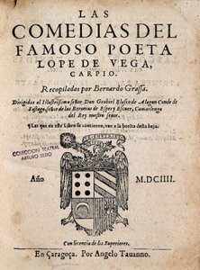 Portada de Las comedias del famoso poeta Lope de Vega, por Félix Lope de Vega Carpio (1562-1635), Edición de 1604 de Spanish School