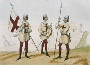DE SOTTO, Serafin Maria, Conde de Clonard (1793 - 1862). Historia organica de las armas de Infanteria y Caballeria espanolas. 1851 - 1859. Los soldados de Infantería durante el reinado de los Reyes Católicos de España. Portaestandarte, tamborilero y lancer de Spanish School