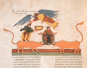 Daniel en el foso de los leones, de la Biblia visigoda-mozárabe de San Isidoro, fol.325v., A.D. 960 de Spanish School