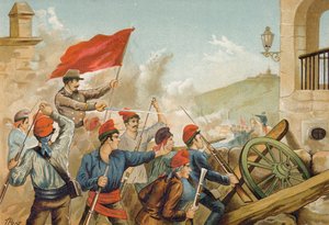 Lucha entre voluntarios republicanos y soldados, Sarria, Barcelona, 1874 de Spanish School
