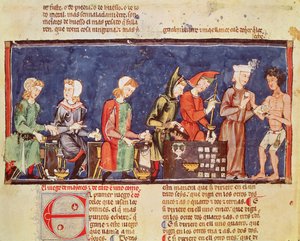 Fol.65v Fabricantes de dados, del Libro de juegos, ajedrez, dados y tableros, 1282 de Spanish School