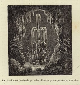 Fuente iluminada por luz eléctrica, para espectáculos de Spanish School