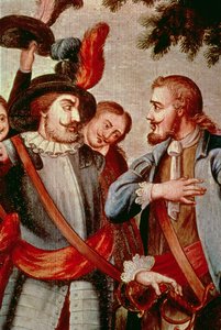 Hernando Cortes (1485-1547) y Diego di Velasquez (1465-1524) (óleo sobre lienzo) (detalle) (ver 113574) de Spanish School
