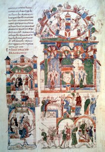 Historia de Salomón: el rey Salomón recibiendo el tributo. Página (fol. 129 v;) tomada de 