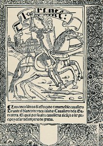 Caballero en su montura, Frontispicio de la obra española Tirant lo Blanc de Joanot Martorell (1413-1468) de Spanish School