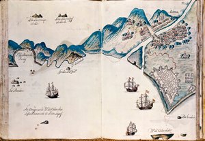 Mapa de parte de Nueva España, la costa de Perú y la ciudad de Lima, de "Mapas de las costas de América en el mar del Sur, desde la última población de españoles en ellas, que es la ciudad de Compostela, en adelante" de Spanish School