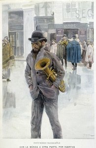 Música en las calles: músico - mendigo en Madrid