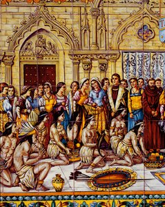 Indígenas americanos traídos en el séquito de Colón a España en 1492 (cerámica) de Spanish School