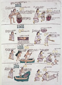 Página del Códice Mendoza, mostrando disciplina y tareas asignadas a los niños, México, c.1541-42 de Spanish School