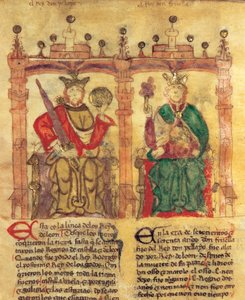 Pelayo (685-737), fundador del Reino de Asturias y su nieto Fruela I (722-68) de Spanish School