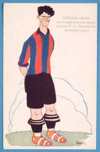 Postal que muestra una caricatura del futbolista español Vicente Piera de Barcelona de Spanish School
