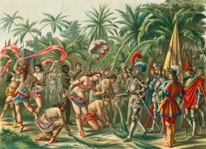 Recepción de Anacaona, llamada la Flor de Oro, en La Española para Bartolomé Colón y Hermano del Almirante de Spanish School