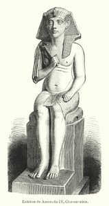 Estatua del faraón egipcio antiguo Amenhotep IV (Akenatón) (litografía) de Spanish School