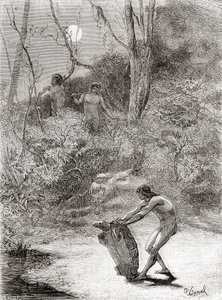 Indios Sunos cazando tortugas de agua dulce en el río Napo, Ecuador de Spanish School