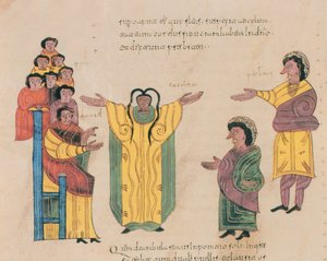Susana y los ancianos, de la Biblia visigoda-mozárabe de San Isidoro, fol.324v., A.D. 960