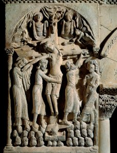 El Descendimiento de la Cruz, Maestro de Santo Domingo de Silos (siglo XII). Relieve en piedra de Spanish School