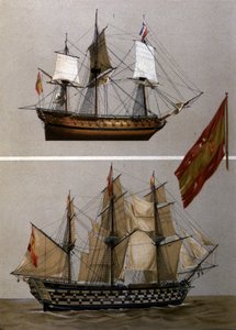 El "Rayo" y el "Santa Ana" (litografía en color) de Spanish School