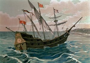 La Santa María acercándose a la costa del Nuevo Mundo en 1492, de 