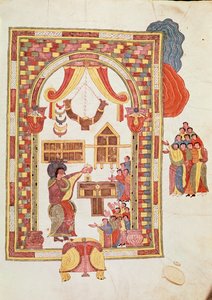 El Templo de Jerusalén, de la Biblia visigoda-mozárabe de San Isidoro, fol.50r., A.D. 960 (temple sobre vitela)